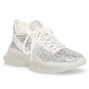 Steve Madden Maxima Rhinestone White Silver Multi Sneakers 8.5